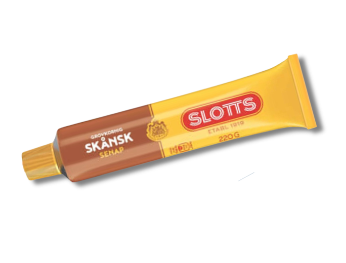 3 Tubes of Slotts Skånsk Senap 220g (7.76 oz) – Authentic Swedish Coarse & Strong Mustard