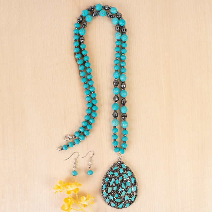 72567 - Multi Colored Natural Stone Necklace - Turquoise