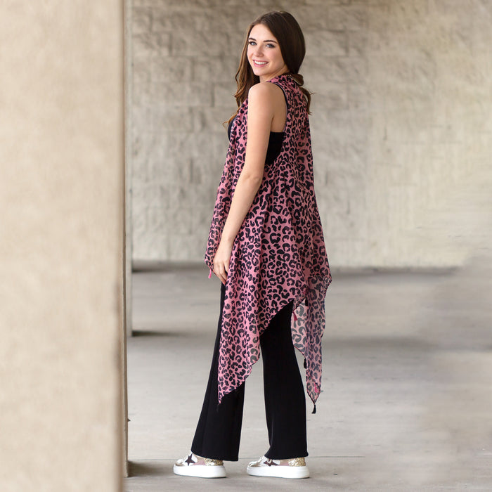 7895 - Leopard Vest With Tassels - Pink