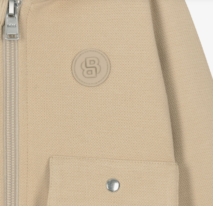 BOSS Boys Beige Cotton Zip-Up Hooded Top