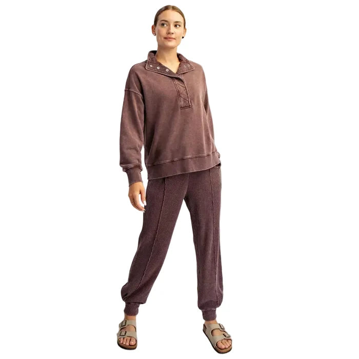 Rae Mode Women's Waffle 1/4 Zip Snap Sweatshirt