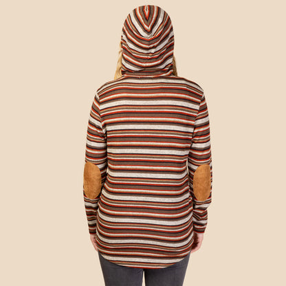10616 - Striped Hoodie with Elbow Patches and Pockets