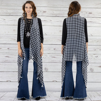 7902 - Buffalo Plaid Vest with Tassels
