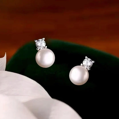 Delicate Natural Pearl & CZ Bridal Earrings in Sterling Silver
