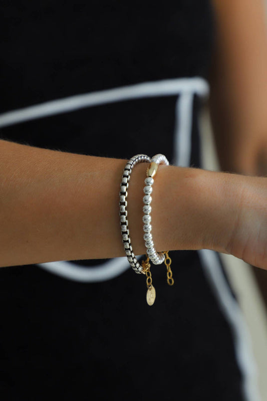 B1205 Silver Bracelet LARGE-Nova Antique Silver Round Box Chain
