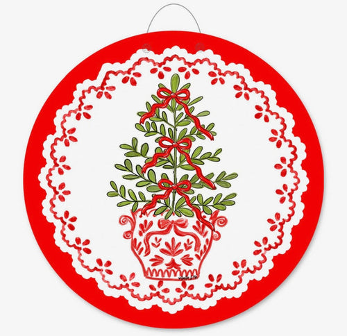 Baxter & Me Red White Tree with Bows Door Hanger
