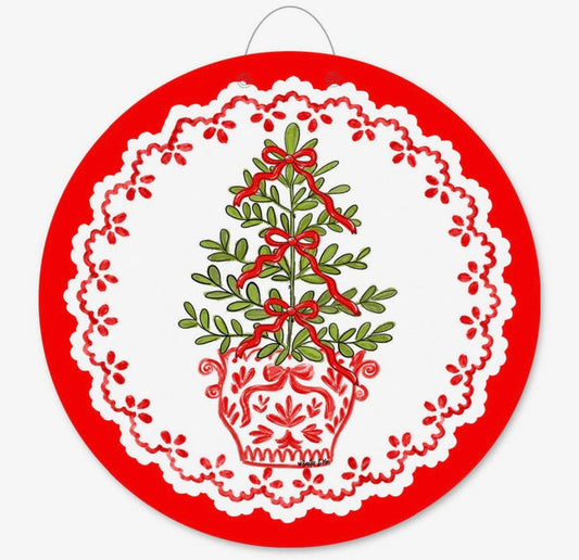 Baxter & Me Red White Tree with Bows Door Hanger
