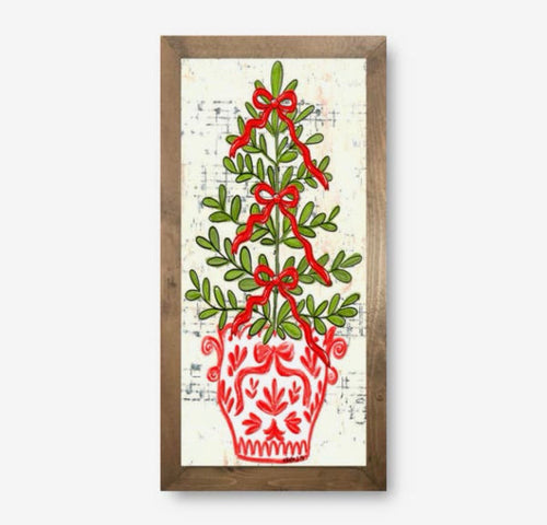 Baxter & Me Red White Tree with Bows Framed Art