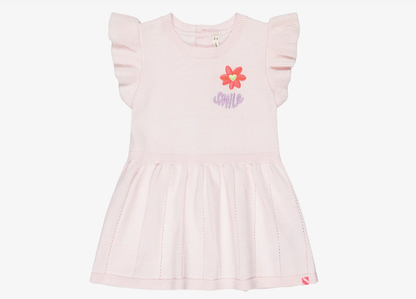BILLIEBLUSH Girls Sparkly Pink Knitted Dress with Smile Embroidery
