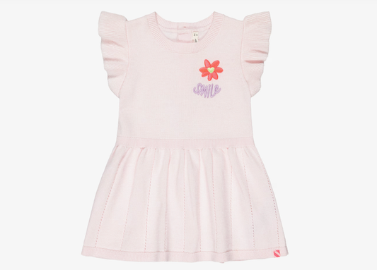 BILLIEBLUSH Girls Sparkly Pink Knitted Dress with Smile Embroidery