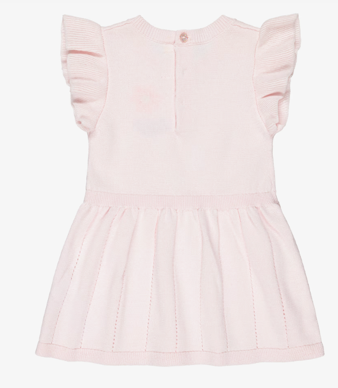 BILLIEBLUSH Girls Sparkly Pink Knitted Dress with Smile Embroidery