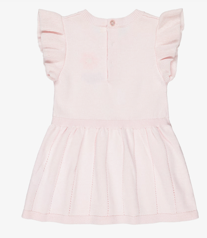 BILLIEBLUSH Girls Sparkly Pink Knitted Dress with Smile Embroidery