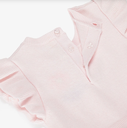 BILLIEBLUSH Girls Sparkly Pink Knitted Dress with Smile Embroidery