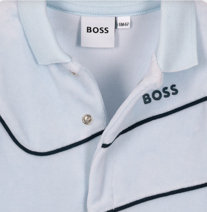 BOSS Baby Boys Pale Blue Velour Babygrow