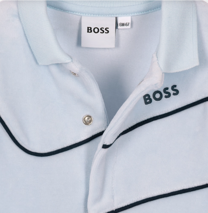 BOSS Baby Boys Pale Blue Velour Babygrow