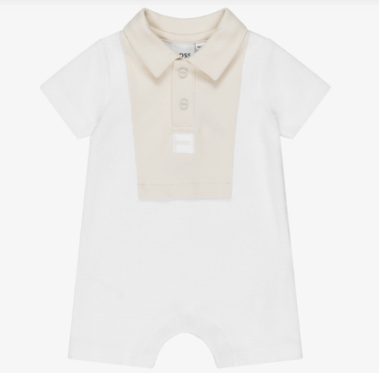 BOSS Baby Boys White & Beige Cotton Polo Shortie
