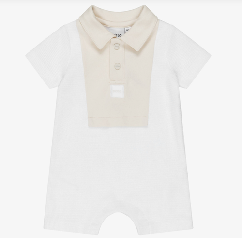 BOSS Baby Boys White & Beige Cotton Polo Shortie