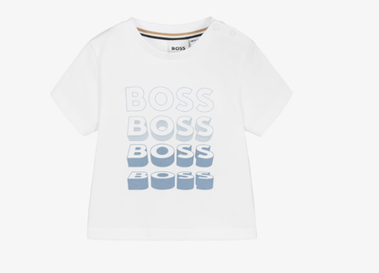 BOSS Baby Boys White Cotton T-Shirt with Repeat Logo