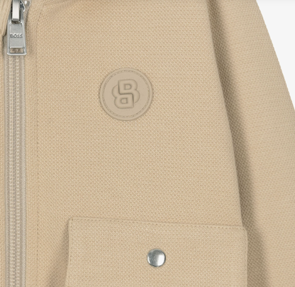 BOSS Boys Beige Cotton Zip-Up Hooded Top