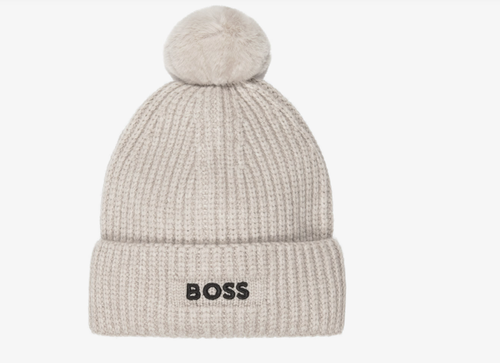 BOSS Boys Beige Knitted Bobble Hat