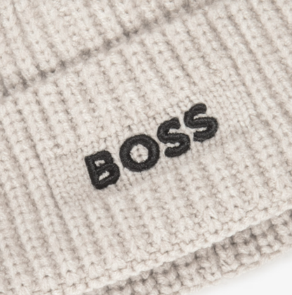 BOSS Boys Beige Knitted Bobble Hat