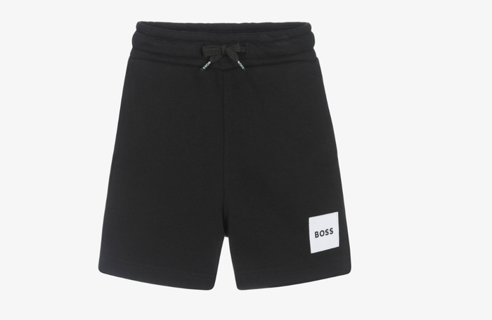 BOSS Boys Black Cotton Jersey Shorts with Patch Logo