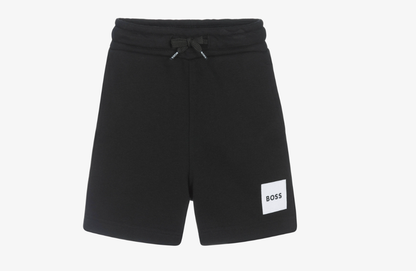 BOSS Boys Black Cotton Jersey Shorts with Patch Logo