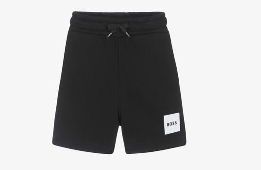 BOSS Boys Black Cotton Jersey Shorts with Patch Logo
