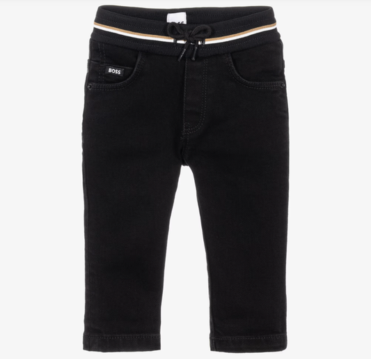 BOSS Boys Black Denim Jeans with Elasticated Waist