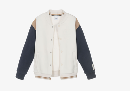 BOSS Boys Ivory Varsity Jacket with Crest Embroidery