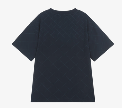 BOSS Boys Navy Blue Cotton T-Shirt with Diamond Pattern