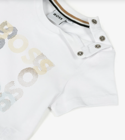 BOSS Boys White Cotton Jersey Square Logo T-Shirt
