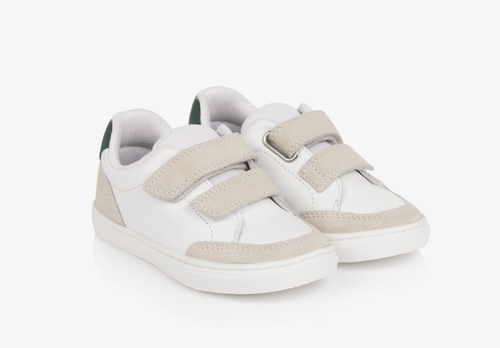 BOSS Boys White Leather Velcro Trainers with Suede Trim