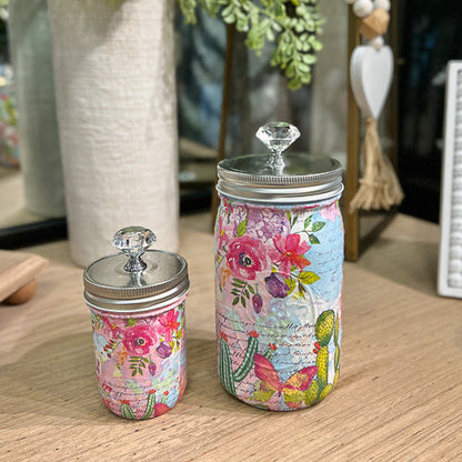 Cactus Pink Decoupaged Jar