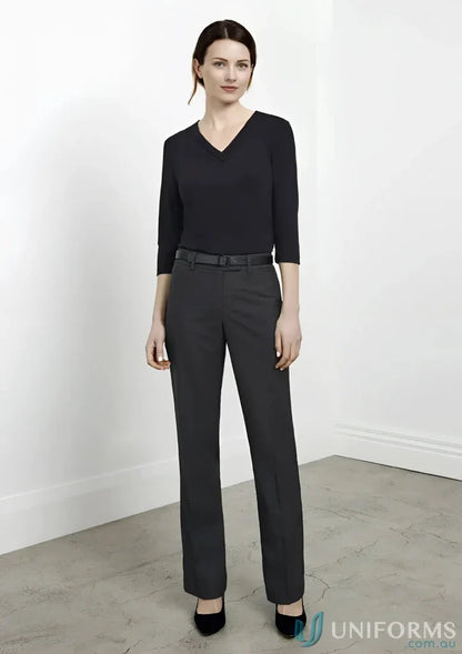 Womens Biz Collection classic flat front tailored pant bs29320 biz with black top and gray pants
