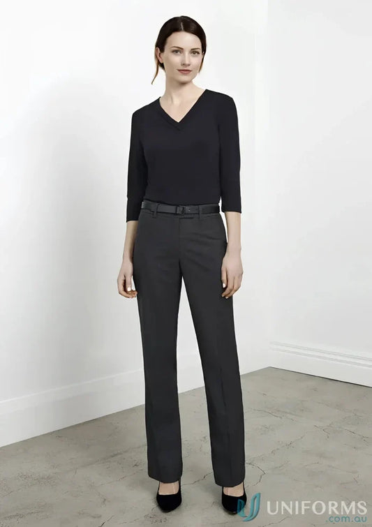 Womens Biz Collection classic flat front tailored pant bs29320 biz with black top and gray pants