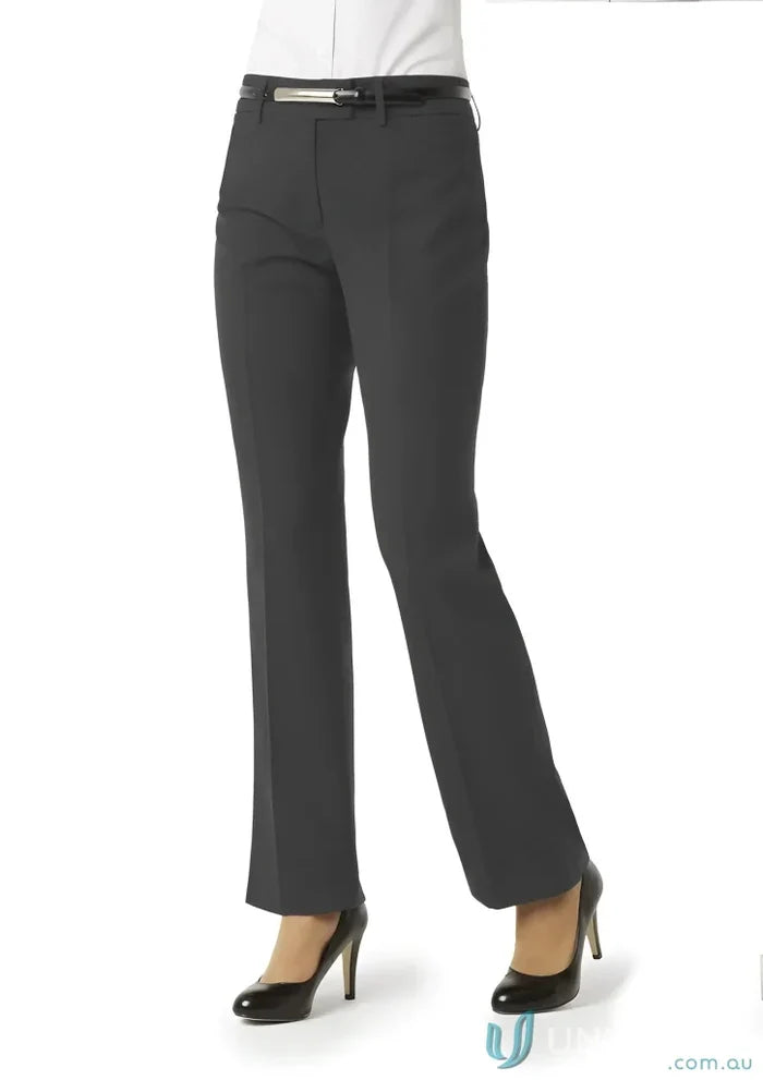Womens gray classic flat front tailored pant with belt from BS29320 Biz Collection