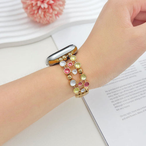 Confetti Chic Stainless Steel Link Bracelet Band For Apple Watch â â¨This dazzling beauty blends sleek gold links with colorful inlaid gems for a look thatâs equal parts glam and fun.