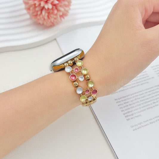 Confetti Chic Stainless Steel Link Bracelet Band For Apple Watch â â¨This dazzling beauty blends sleek gold links with colorful inlaid gems for a look thatâs equal parts glam and fun.