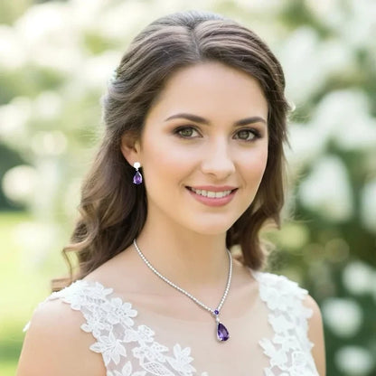 Wedding Jewelry - Purple Cubic Zirconia Bridal Jewelry Set