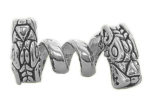 Double headed dragon hair bead in sterling silver with coiled dragon design