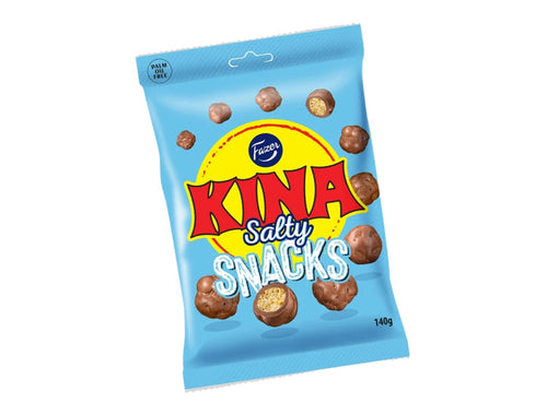 Fazer Kina Blå Salty Snacks (Puffar) 140g – Swedish chocolate-coated salty puffed corn candy bag