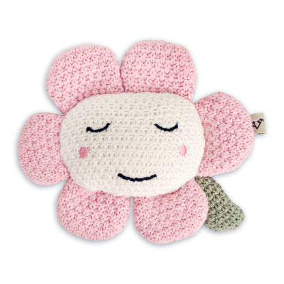 Flower Pointelle Knit Baby Blanket & Flower Rattle Toy Gift Set (Organic Cotton)