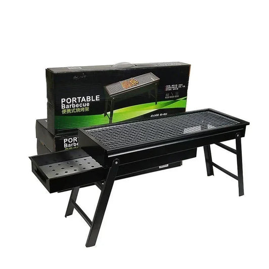 Folding Portable Charcoal BBQ Grill Iron Outdoor Barbecue Rack Black