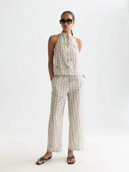 Gia All Over Printed Cotton Cactus Stripe Placed Raffia ulh01347t