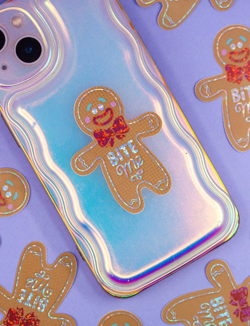 Gingerbread Bite me glitter sticker