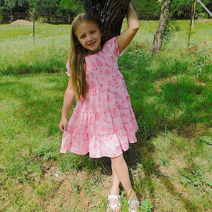 Girls Pink Boots Ruffled Dress