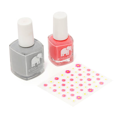 Mommy & Me Grey Skies + Ella's Pick set with flower nail stickers