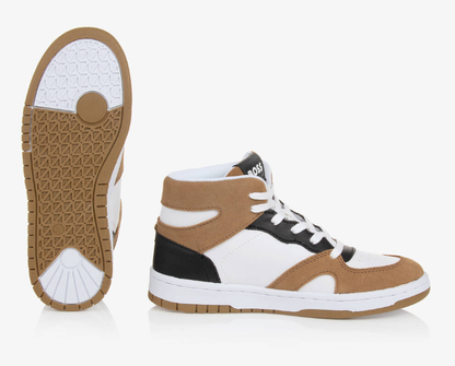 HUGO BOSS Boys White & Brown High Top Trainers