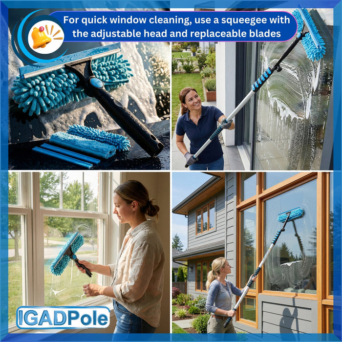 IGADPole 3.6m (12ft) Window Squeegee Cleaning Kit, Extension Pole and 10"(25cm) Window Squeegee
